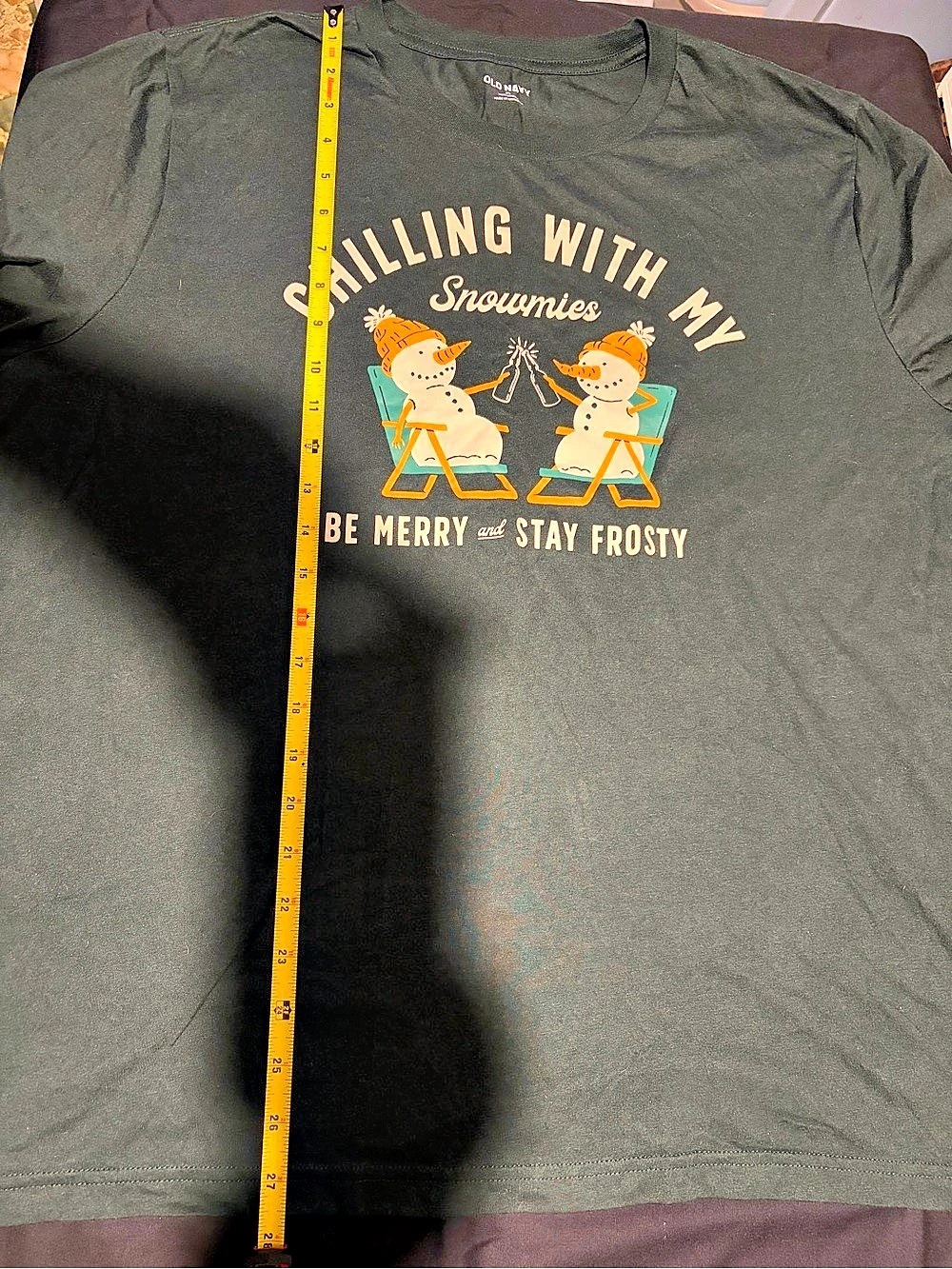 Old Navy Chilling With My Snowmies Graphic Tee Dark Green